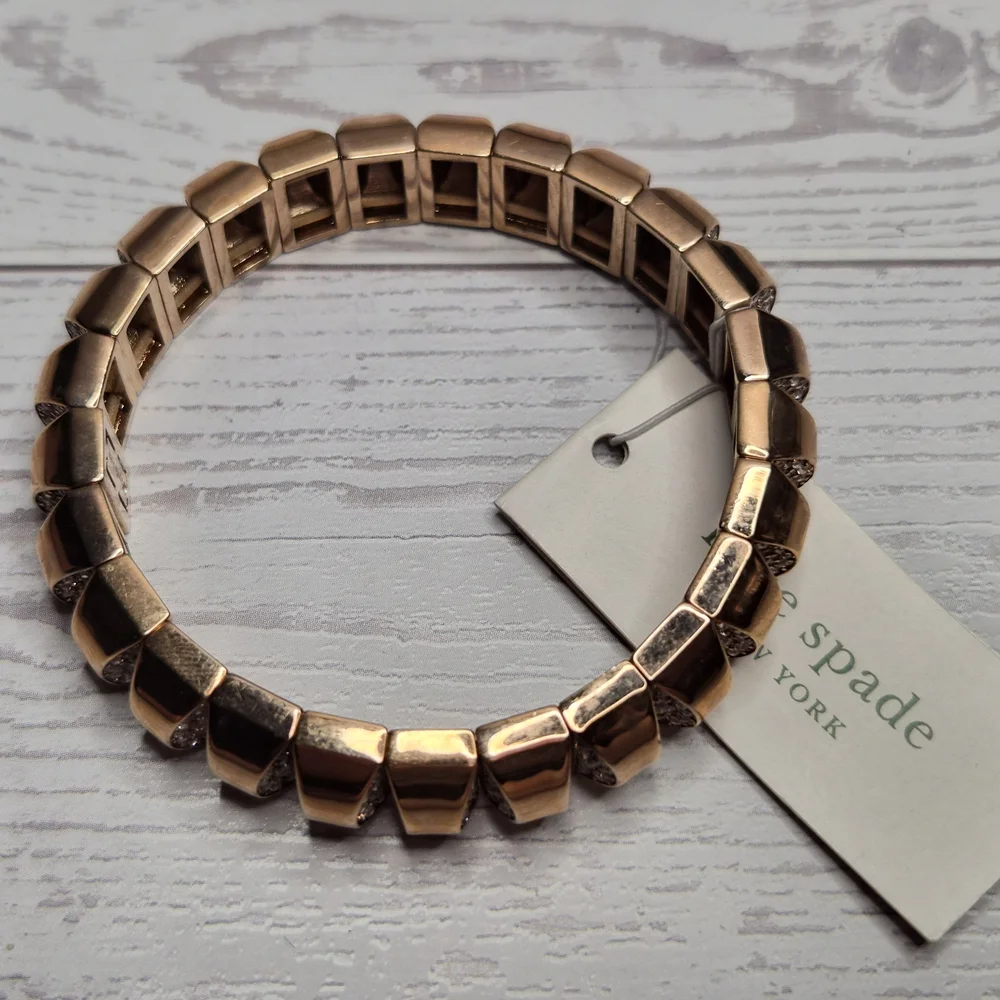 Kate Spade New York Sliced Scallops Pave Stretch Bracelet NWT Rose Gold - Picture 2 of 5